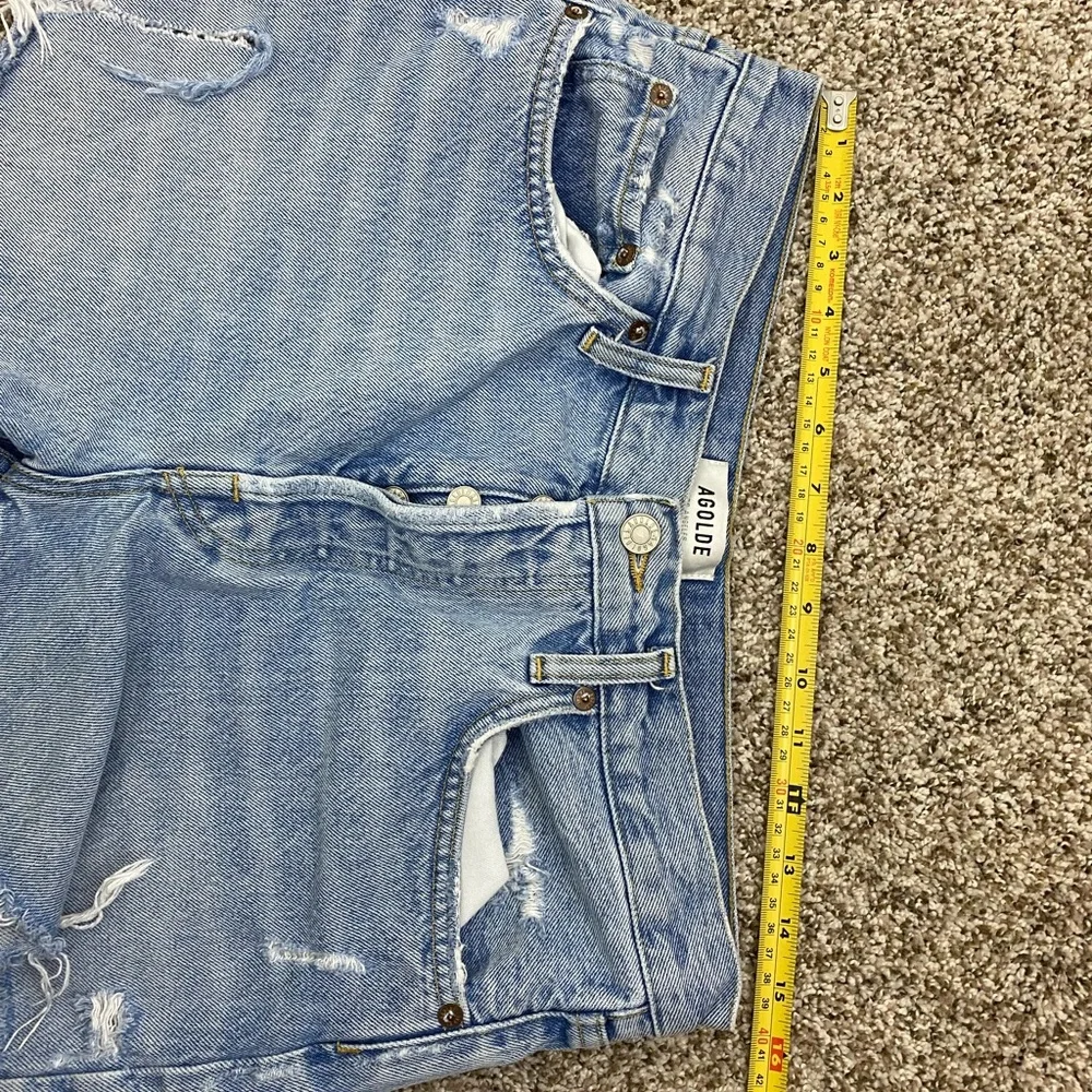 AGOLDE Parker Long Distressed Button Fly Blue Shorts Women’s size 28 - Picture 5 of 15